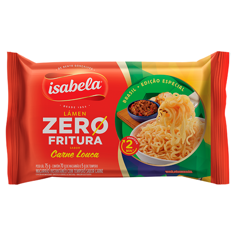 Lámen Zero Fritura – sabor Carne Louca | Isabela Alimentos