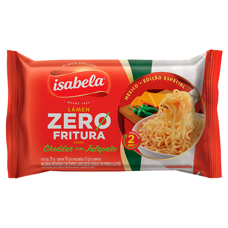 Lámen Zero Fritura – sabor Cheddar com Jalapeño | Isabela Alimentos